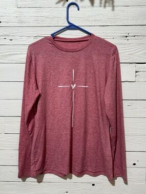 Heather Mauve Long Sleeve Tee with Heart Cross Graphic